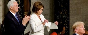  (10548376j) Speaker of the House Nancy Pelosi holds up a copy of President Donald Trump’s speech after tearing it up after he spoke at the 2020 State of the Union Address on Capitol Hill. State of the Union address, Washington DC, USA – 04 Feb 2020